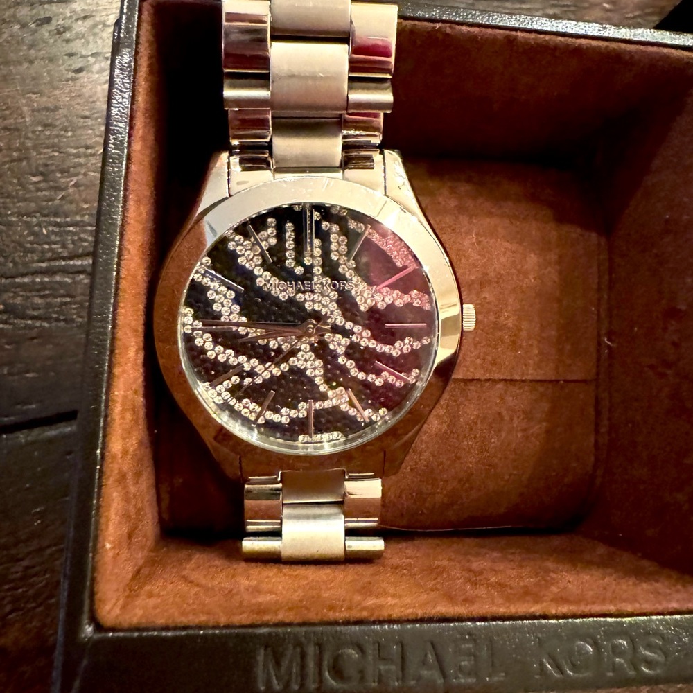 Michael Kors Silver Watch with Crystal Accents